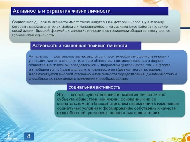 Активность и стратегия жизни личности Активность и жизненная позиция личности социальная активность