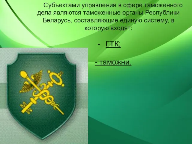 Субъектами управления в сфере таможенного дела являются таможенные органы Республики Беларусь,