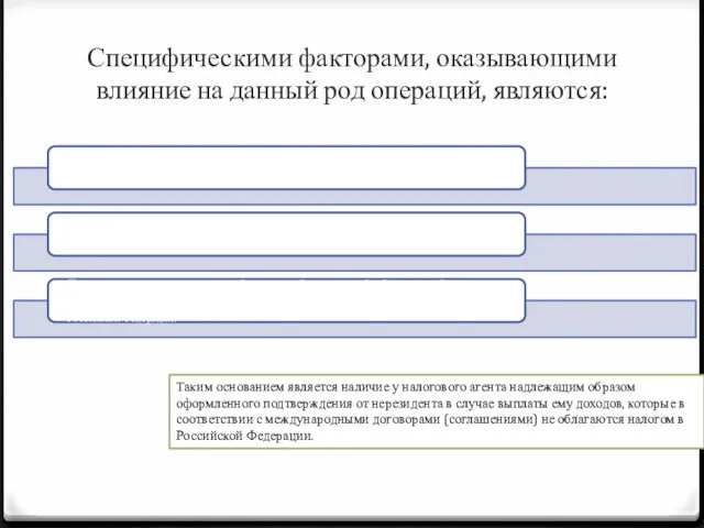 Специфическими факторами, оказывающими влияние на данный род операций, являются: Таким основанием