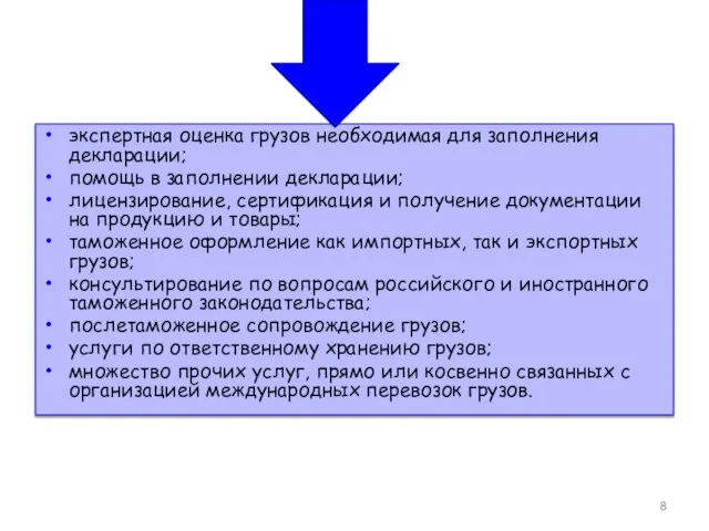 экспертная оценка грузов необходимая для заполнения декларации; помощь в заполнении декларации;