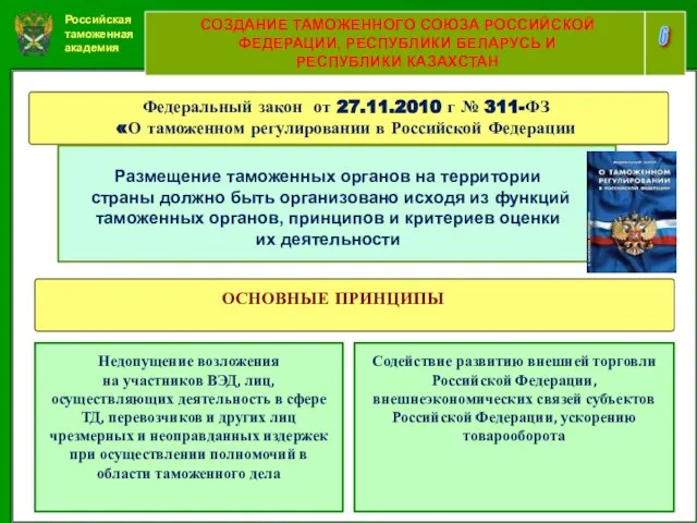 Российская таможенная академия 6 СОЗДАНИЕ ТАМОЖЕННОГО СОЮЗА РОССИЙСКОЙ ФЕДЕРАЦИИ, РЕСПУБЛИКИ БЕЛАРУСЬ