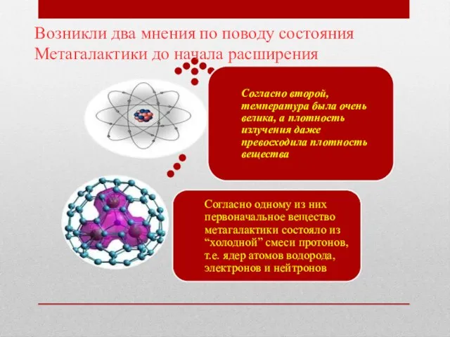 Возникли два мнения по поводу состояния Метагалактики до начала расширения