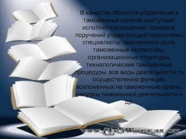 В качестве объектов управления в таможенных органах выступают исполнители решений, приказов,