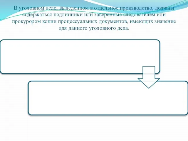 В уголовном деле, выделенном в отдельное производство, должны содержаться подлинники или