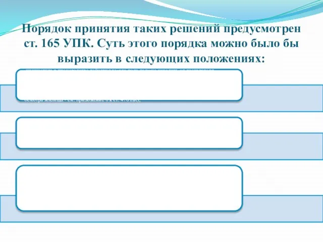 Порядок принятия таких решений предусмотрен ст. 165 УПК. Суть этого порядка