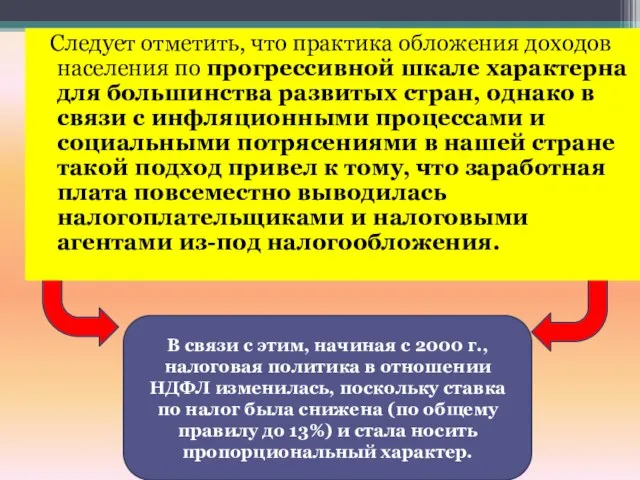 Следует отметить, что практика обложения доходов населения по прогрессивной шкале характерна