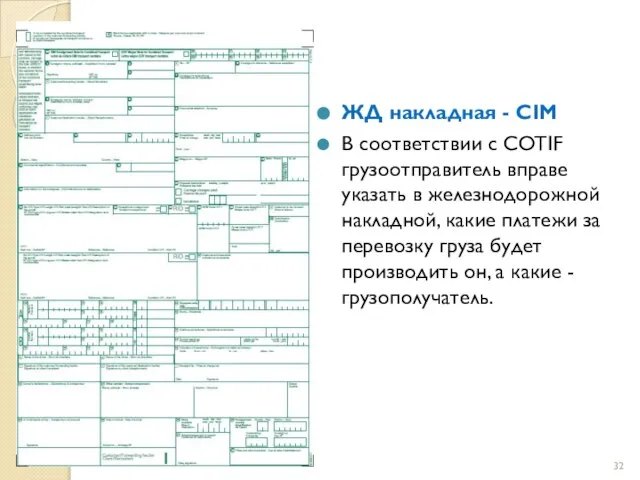 ЖД накладная - CIM В соответствии с COTIF грузоотправитель вправе указать