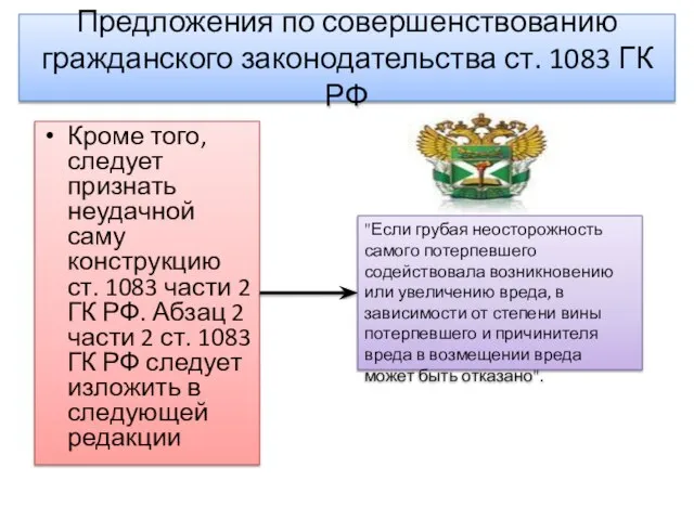 Предложения по совершенствованию гражданского законодательства ст. 1083 ГК РФ Кроме того,
