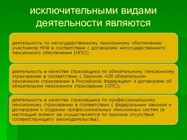 исключительными видами деятельности являются