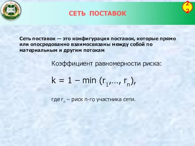 СЕТЬ ПОСТАВОК 22 Сеть поставок — это конфигурация поставок, которые прямо