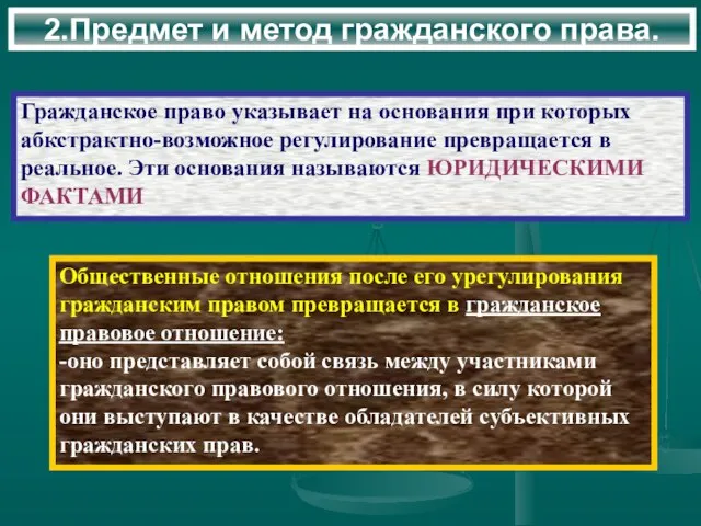 2.Предмет и метод гражданского права. Гражданское право указывает на основания при