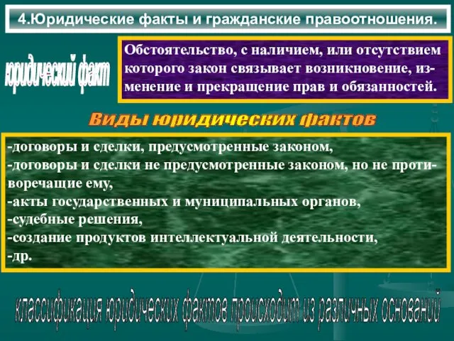 4.Юридические факты и гражданские правоотношения. юридический факт Обстоятельство, с наличием, или