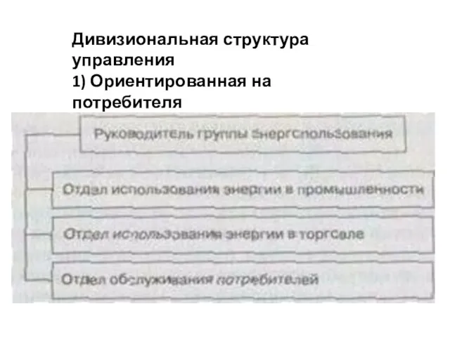 Дивизиональная структура управления 1) Ориентированная на потребителя