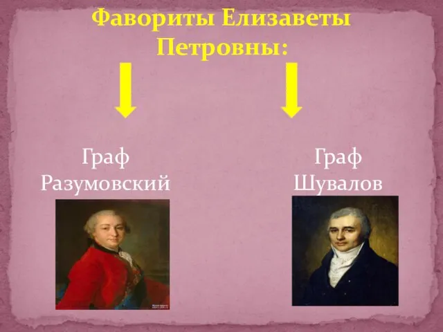 Фавориты Елизаветы Петровны: Граф Разумовский Граф Шувалов