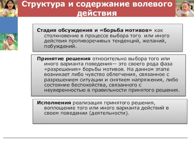 Структура и содержание волевого действия Стадия обсуждения и «борьба мотивов» как