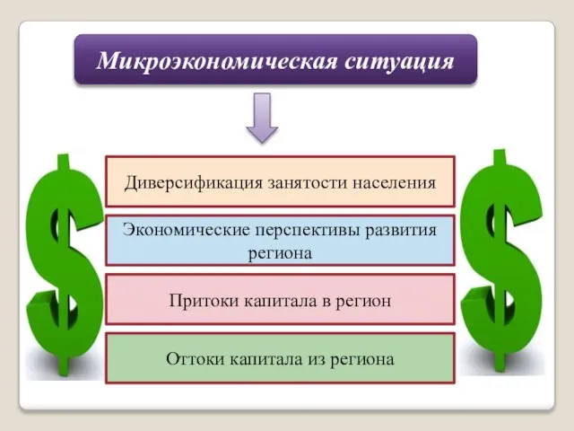 Микроэкономическая ситуация Диверсификация занятости населения Экономические перспективы развития региона Притоки капитала