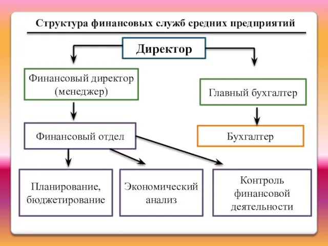 Директор Финансовый директор (менеджер) Главный бухгалтер Финансовый отдел Контроль финансовой деятельности