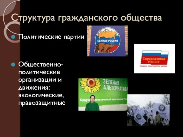 Структура гражданского общества Политические партии Общественно-политические организации и движения: экологические, правозащитные