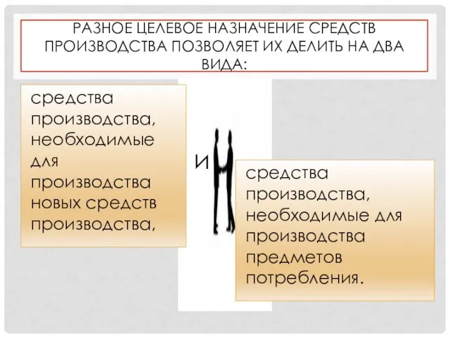 Разное целевое назначение средств производства позволяет их делить на два вида: