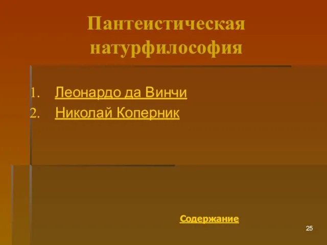 Пантеистическая натурфилософия Леонардо да Винчи Николай Коперник Содержание