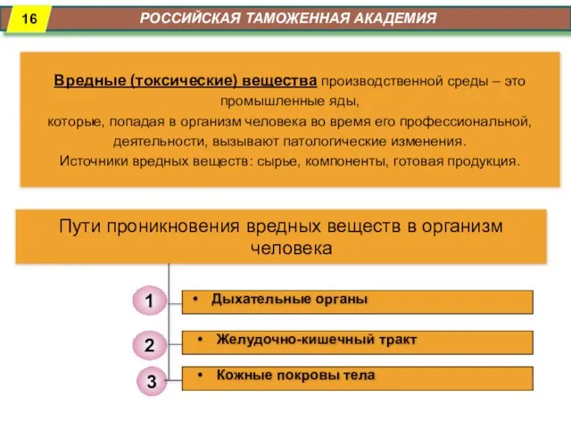 РОССИЙСКАЯ ТАМОЖЕННАЯ АКАДЕМИЯ 1 2 3 Пути проникновения вредных веществ в