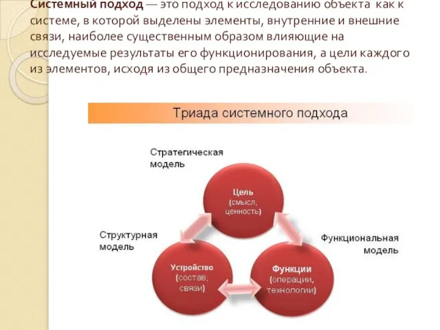 Системный подход — это подход к исследованию объекта как к системе,