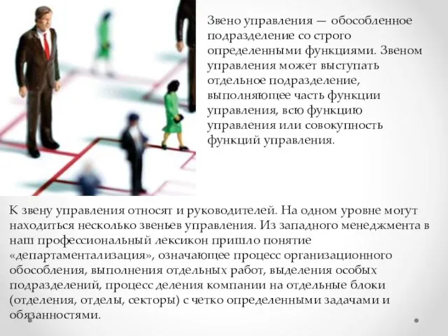 Звено управления — обособленное подразделение со строго определенными функциями. Звеном управления