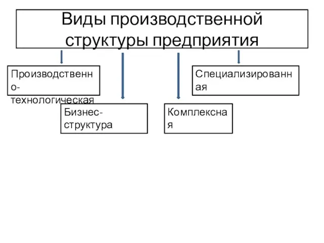 Виды производственной структуры предприятия Производственно- технологическая Бизнес-структура Комплексная Специализированная