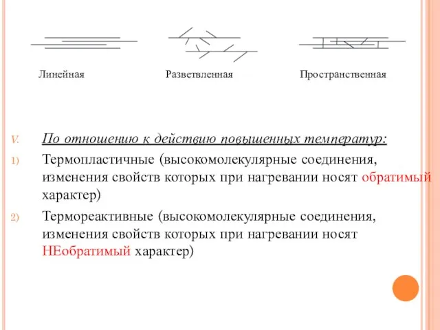 По отношению к действию повышенных температур: Термопластичные (высокомолекулярные соединения, изменения свойств