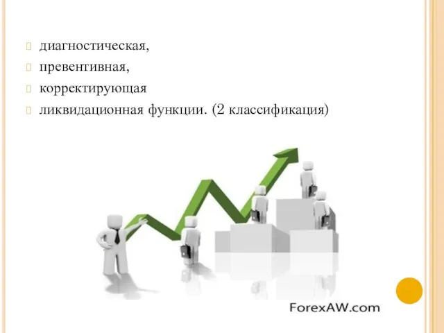 диагностическая, превентивная, корректирующая ликвидационная функции. (2 классификация)