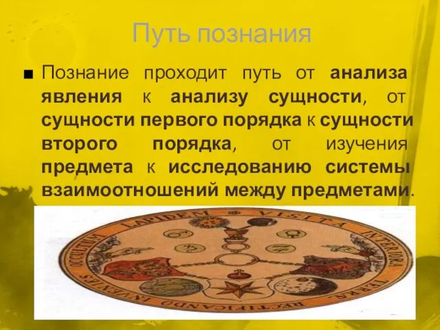 Путь познания Познание проходит путь от анализа явления к анализу сущности,