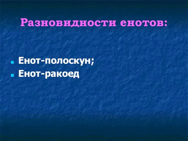 Разновидности енотов: Енот-полоскун; Енот-ракоед