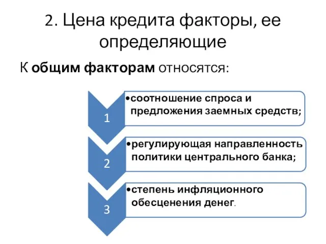 2. Цена кредита факторы, ее определяющие К общим факторам относятся: