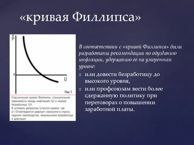 В соответствии с «кривой Филлипса» были разработаны рекомендации по обузданию инфляции,