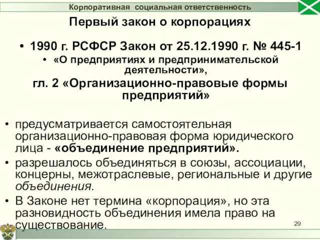 1990 г. РСФСР Закон от 25.12.1990 г. № 445-1 «О предприятиях