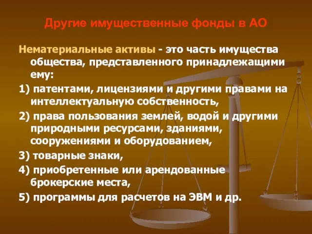 Другие имущественные фонды в АО Нематериальные активы - это часть имущества