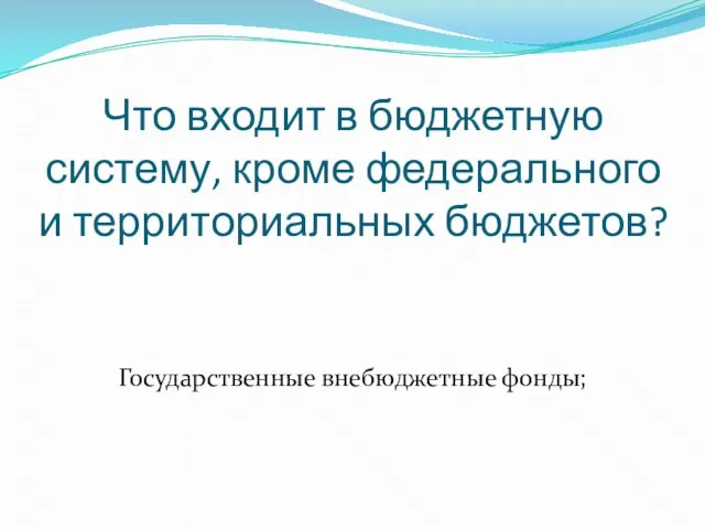 Что входит в бюджетную систему, кроме федерального и территориальных бюджетов? Государственные внебюджетные фонды;