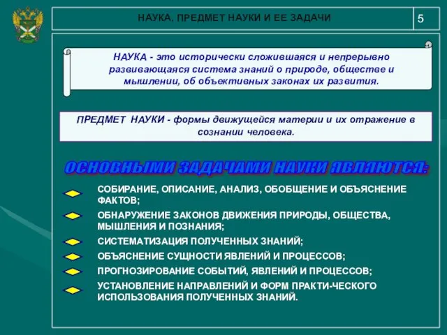 5 НАУКА, ПРЕДМЕТ НАУКИ И ЕЕ ЗАДАЧИ НАУКА - это исторически