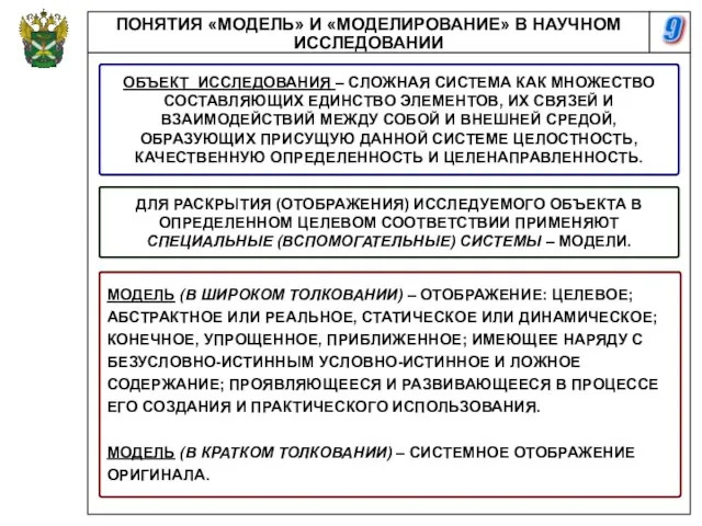 9 ПОНЯТИЯ «МОДЕЛЬ» И «МОДЕЛИРОВАНИЕ» В НАУЧНОМ ИССЛЕДОВАНИИ МОДЕЛЬ (В ШИРОКОМ