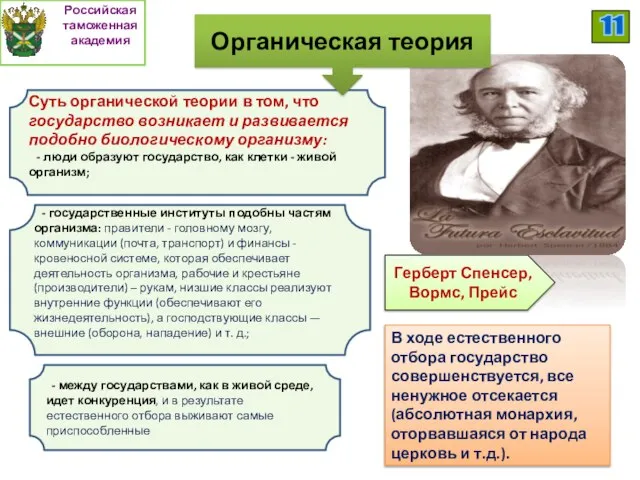 Суть органической теории в том, что государство возникает и развивается подобно