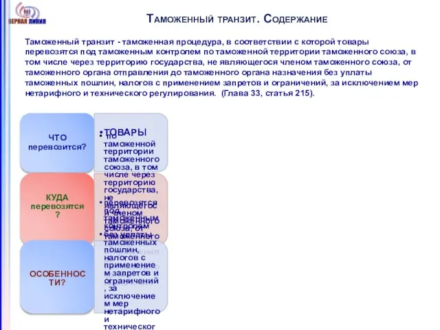 Таможенный транзит. Содержание Таможенный транзит - таможенная процедура, в соответствии с