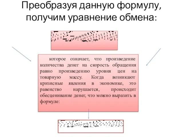 Преобразуя данную формулу, получим уравнение обмена: которое означает, что произведение количества