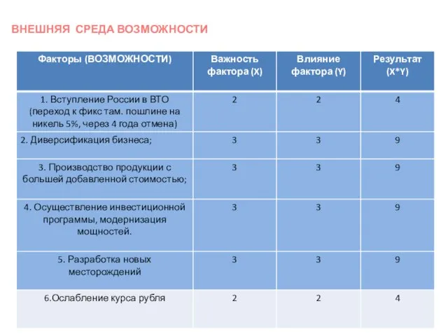 ВНЕШНЯЯ СРЕДА ВОЗМОЖНОСТИ