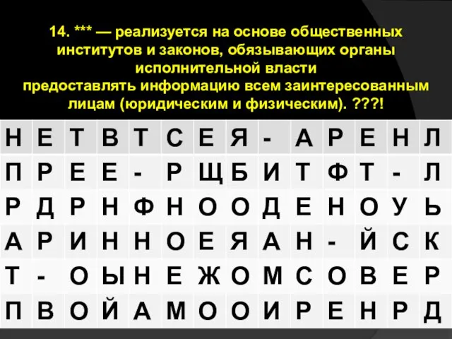 14. *** — реализуется на основе общественных институтов и законов, обязывающих