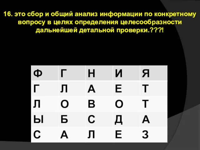 16. это сбор и общий анализ информации по конкретному вопросу в