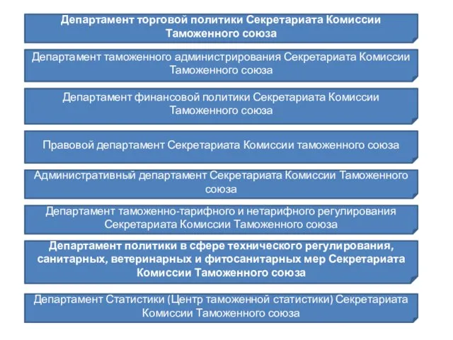 Департамент торговой политики Секретариата Комиссии Таможенного союза Департамент таможенного администрирования Секретариата