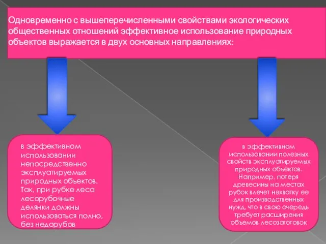 Одновременно с вышеперечисленными свойствами экологических общественных отношений эффективное использование природных объектов