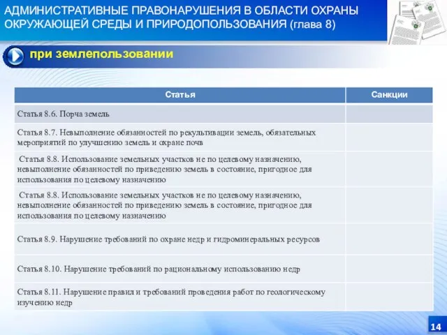 АДМИНИСТРАТИВНЫЕ ПРАВОНАРУШЕНИЯ В ОБЛАСТИ ОХРАНЫ ОКРУЖАЮЩЕЙ СРЕДЫ И ПРИРОДОПОЛЬЗОВАНИЯ (глава 8)