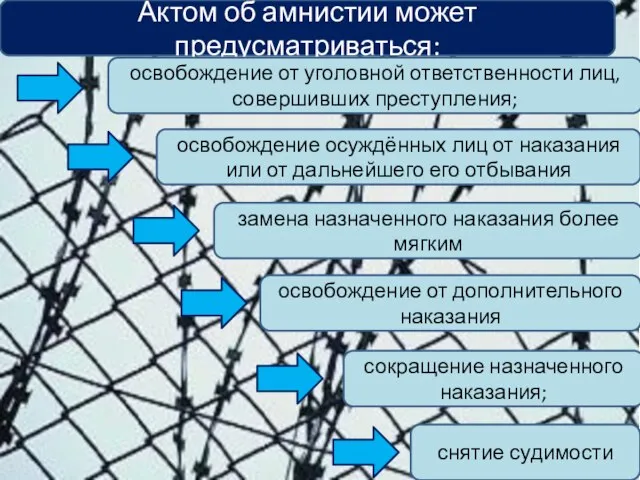 Актом об амнистии может предусматриваться: освобождение от уголовной ответственности лиц, совершивших