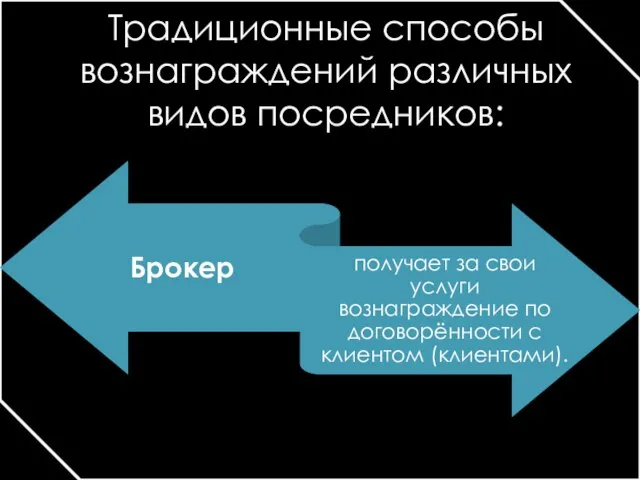 Традиционные способы вознаграждений различных видов посредников: